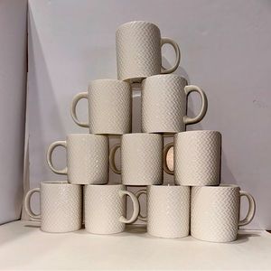 10 New Mikasa White Embossed Mugs - NWOB